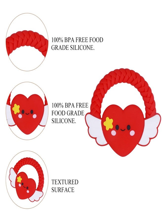 AmazingM Silicone Baby Teether Ring Toy,Must Haves Teething Relief Chew Toys for 0-6,6-12 Months Boys and Girls,Newborns Essentials,Safe and Soft,BPA Free. (Red Heart) - Image 2